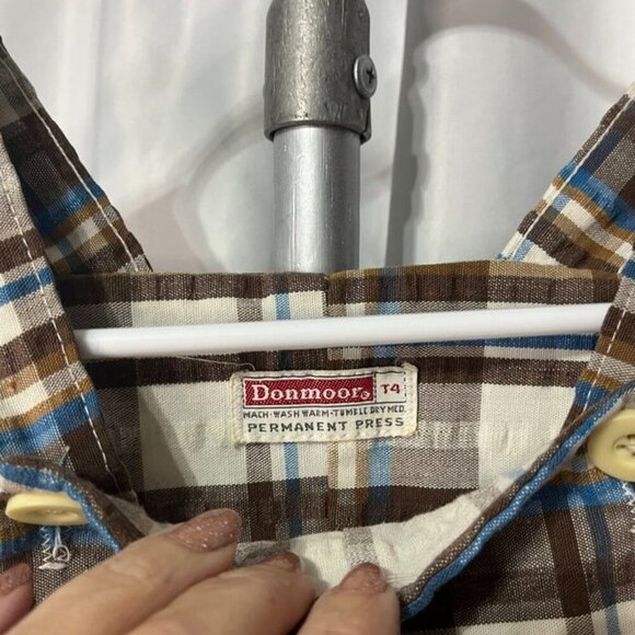 Vintage Donmoor Boys 4T Plaid Shortall Overalls Brown Blue Retro Style - Picture 6 of 7